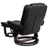 Flash Furniture Contemporary Black Leather Recliner and Ottoman with Swiveling Mahogany Wood Base