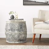 Creative Co-Op Distressed White Round Metal Drum Table,