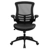 Flash Furniture Mid-Back Black Mesh Swivel Task Chair with Leather Seat and Flip-Up Arms