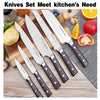 Knife Set, 16-Piece Kitchen Knife Set with Carving Fork, Precious Wengewood Handle for Chef Knife Set with Block, German Stainless Steel, Emojoy