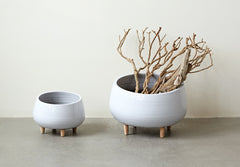 Creative Co-op White Planter with Wood Feet