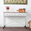 Creative Co-Op White Metal Table with Wood Top & 4 Drawers on Caster Wheels