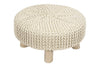 Creative Co-op Wood and Cotton Knit Round Ottoman Stool, Off- Off-White