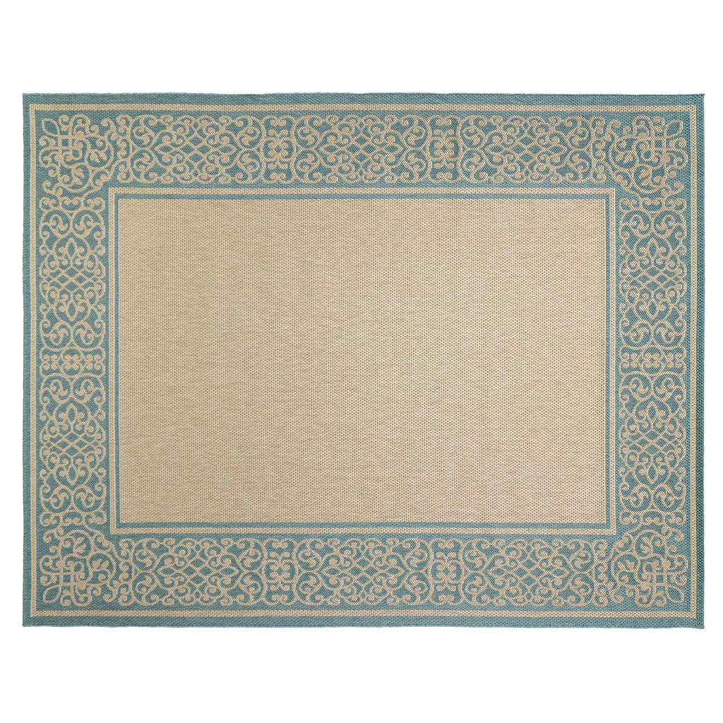 Gertmenian 21601 Furman Outdoor Rug Patio Area Carpet, 9' x 13' X Large, Abstract Border Aqua