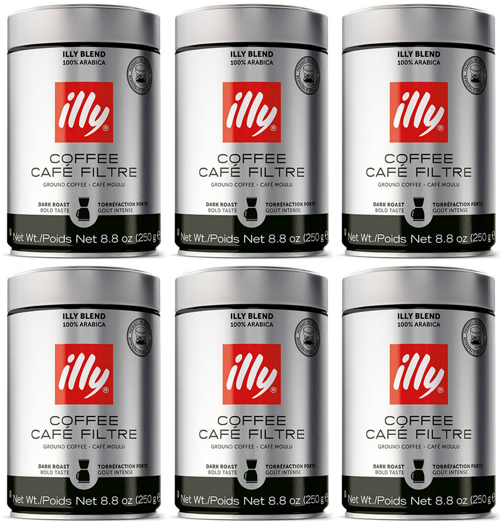 illy Caffe Scuro Drip Grind (Dark Roast, Brown Band), 8.8-Ounce Tins (Pack of 6)