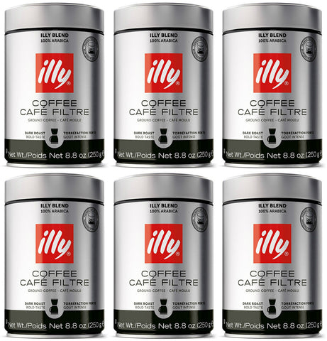 illy Caffe Scuro Drip Grind (Dark Roast, Brown Band), 8.8-Ounce Tins (Pack of 6)