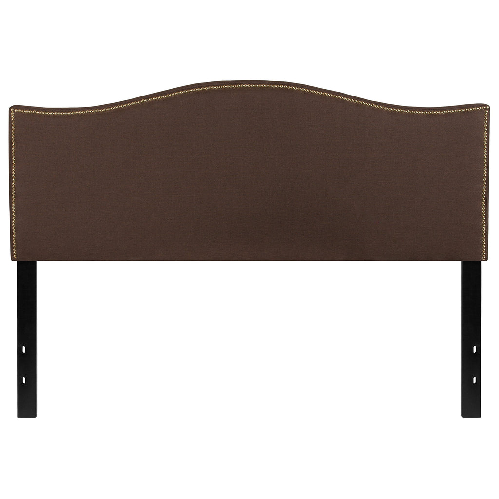 Flash Furniture Lexington Upholstered Queen Size Headboard with Decorative Nail Trim in Dark Brown Fabric