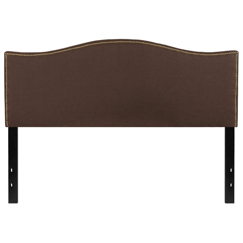 Flash Furniture Lexington Upholstered Queen Size Headboard with Decorative Nail Trim in Dark Brown Fabric