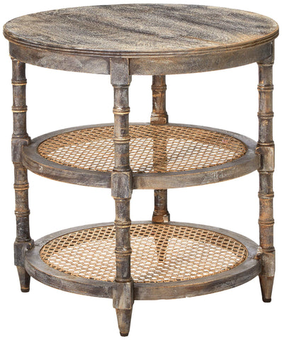 Creative Co-op Round Mango Wood Table with Two Cane Shelves, Brown