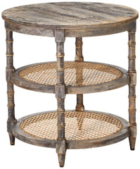 Creative Co-op Round Mango Wood Table with Two Cane Shelves, Brown