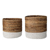 Bloomingville Set of 2 Brown & White Raffia and Banana Leaf Baskets