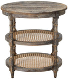 Creative Co-op Round Mango Wood Table with Two Cane Shelves, Brown